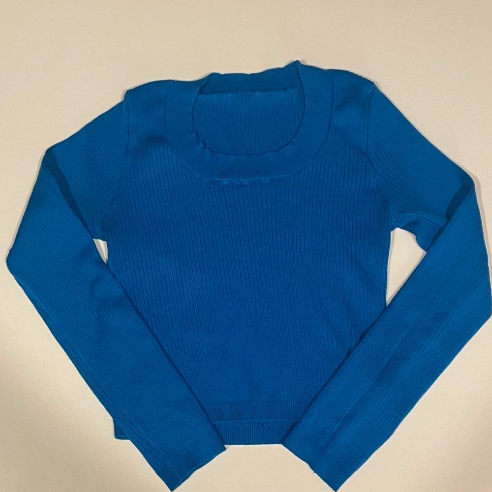 Blue Ribbed Long Sleeve Shirt